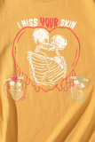Oranje Casual Sportswear Print Skull Patchwork T-shirts met O-hals