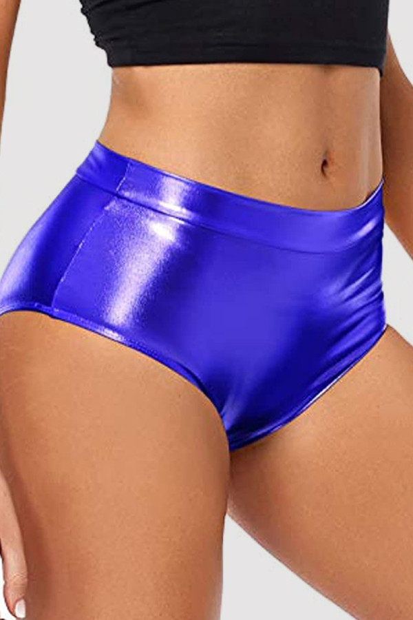 Pantalones cortos de color sólido convencional de cintura media ajustados básicos sólidos sexy azul