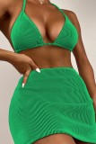 Dark Green Sexy Solid Bandage Backless Swimsuit Three Piece Set (With Paddings)