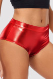 Red Sexy Solid Basic Skinny Mid Waist Conventional Solid Color Shorts