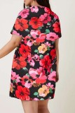 Multicolor Casual Print Basic O Neck Short Sleeve Dress Plus Size Dresses