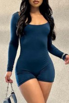 Deep Blue Sexy Casual Solid Backless O Neck Skinny Rompers