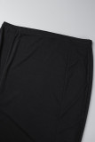 ブラック カジュアル ソリッド パッチワーク スリット スパゲッティ ストラップ ワン ステップ スカート プラス サイズ XNUMX 枚
