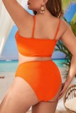 Оранжевый сексуальный однотонный купальник с открытой спиной на тонких бретельках больших размеров (с прокладками)