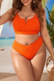 Orange Sexig Solid Spaghetti Strap Plus Size Badkläder (med vadderingar)