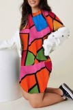Vestido de manga corta con cuello en O básico con estampado informal multicolor Vestidos de talla grande