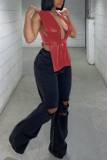 Red Sexy Casual Solid Bandage Asymmetrical Tops