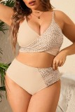 Cream White Sexy Print Patchwork Backless V Neck Plus Size Swimwear (With Paddings)