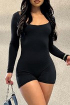 Black Sexy Casual Solid Backless O Neck Skinny Rompers