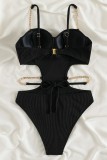 Hellrosa, sexy, einfarbige, rückenfreie Badebekleidung mit ausgehöhltem Frenulum (mit Polsterung)