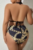 Estampado de leopardo Estampado sexy Vendaje Espalda descubierta Halter Traje de baño de talla grande (con relleno)