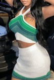 Зеленый сексуальный пэчворк с контрастной спиной и контрастной лямкой без рукавов из двух частей