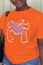 Оранжевые повседневные футболки с круглым вырезом и принтом в стиле пэчворк