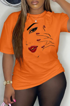 Orange Street Vintage Print Patchwork O-hals T-shirts