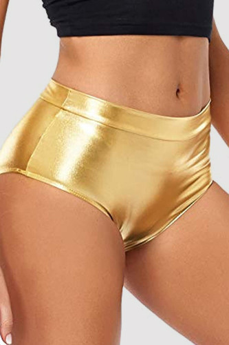 Shorts de cor sólida lisos convencionais dourados sexy sólidos básicos cintura média