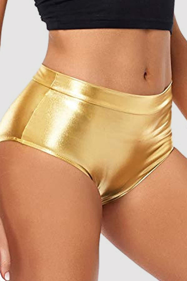 Pantalones cortos de color sólido convencional de cintura media ajustados básicos sólidos dorados