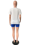 Red Casual Letter Print Basic O Neck Short Sleeve Two Pieces