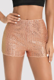 Rose Red Casual Patchwork Sequins Straight High Waist Conventional Patchwork Shorts