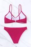 Rose Red Sexy Solid Backless Swimwears (With Paddings)