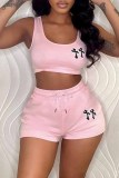 Pink Casual Print Patchwork U Neck Sleeveless Two Pieces