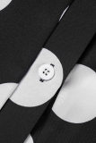 Black Casual Dot Print Patchwork Turndown Collar Long Dress Plus Size Dresses