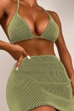 Green Sexy Solid Bandage Backless Swimsuit Three Piece Set (With Paddings)