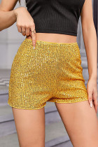 Gele casual patchwork pailletten rechte hoge taille conventionele patchwork shorts