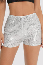 Weiße, lässige, gerade Patchwork-Pailletten-Shorts mit hoher Taille und konventionellen Patchwork-Shorts