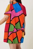 Robe de grande taille multicolore à imprimé décontracté basique à col rond et à manches courtes