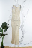 Белое сексуальное сплошное выдолбленное прозрачное пляжное платье с U-образным вырезом Платья