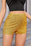 Shorts patchwork convencional amarelo casual patchwork lantejoulas cintura alta