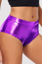 Pantalones cortos de color sólido convencional de cintura media ajustados básicos sólidos sexy púrpura