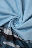 Marineblauwe casual straatprint patchwork V-hals eenstaps rokjurken