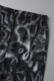 Zwarte street print patchwork doorzichtige normale hoge taille luidspreker volledig bedrukte bodems