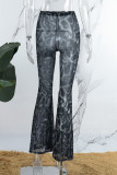 Schwarze durchsichtige Patchwork-Hose mit normaler hoher Taille und durchgehendem Print im Street-Print
