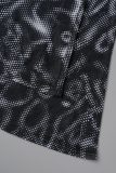 Black Street Print Patchwork See-through Regular High Waist Speaker Full Print Bottoms