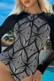 Svarta sexiga tryckta patchworkbadkläder (med vadderingar)