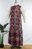 Rose Red Casual Print Basic Halve coltrui Lange jurk Grote maten jurken
