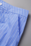 Синяя повседневная полосатая обычная юбка с карманами и разрезом с высокой талией