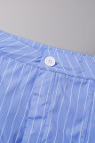 Blue Casual Striped Pocket Slit High Waist Conventional Skirt