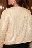 Gold Casual Patchwork Sequins Cardigan Plus Size Overcoat