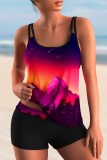 Yellow Casual Print Backless Swimwears (With Paddings)