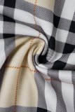 Blanc Casual Plaid Draw String Pocket Zipper Col à glissière Manches longues Deux pièces
