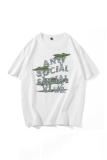 Svart Street Print Patchwork O-hals T-shirts