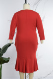 Red Casual Solid Basic O Neck Trumpet Mermaid Plus Size Dresses