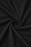 Camisetas pretas casuais sólidas vazadas patchwork Hot Drill decote em V