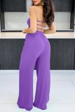 Paars Sexy Casual Solid Bandage Backless Strapless Regular Jumpsuits