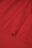 Rood Casual Effen Basis O-hals Trompet Zeemeermin Grote maten jurken