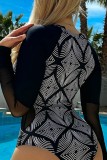Schwarzer Sexy-Print-Patchwork-Badeanzug (mit Polsterung)