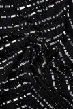 Schwarze sexy Patchwork-Hot Drilling-durchsichtige, rückenfreie, mit Spaghettiträgern umwickelte Rockkleider